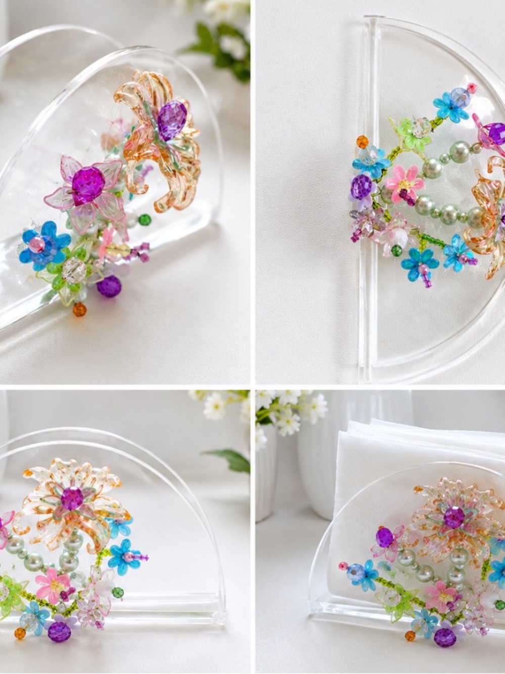 Colorful Beaded Floral Napkin Holder